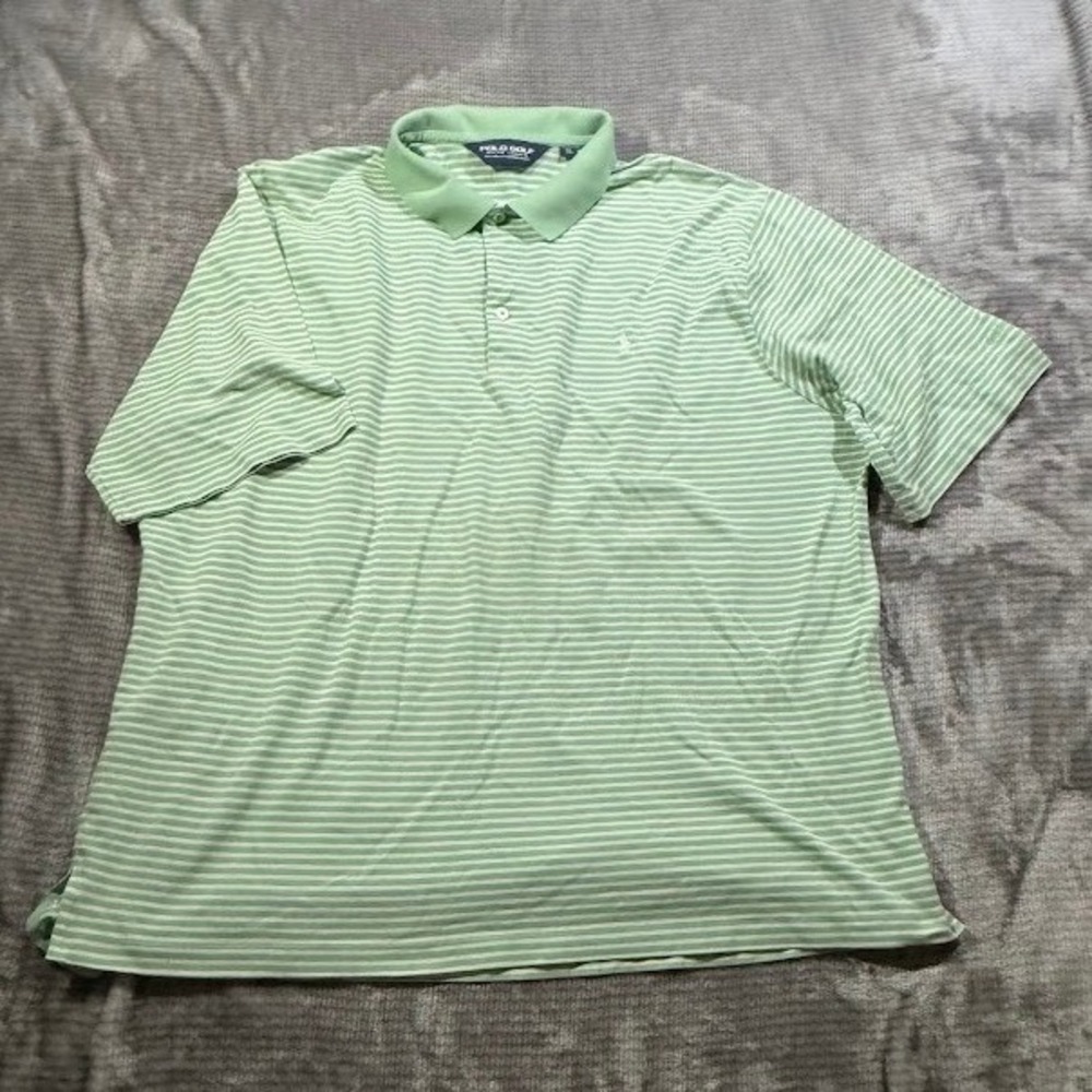 Polo‎ Golf Ralph Lauren Mens XL Green White Striped Pima Polo Shirt Delray Dunes